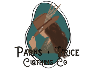Parks + Price Clothing Co a Modern Western Boutique Specializing in Women's and Children's Clothing. Western logo Western drawing. Western Fedoras 